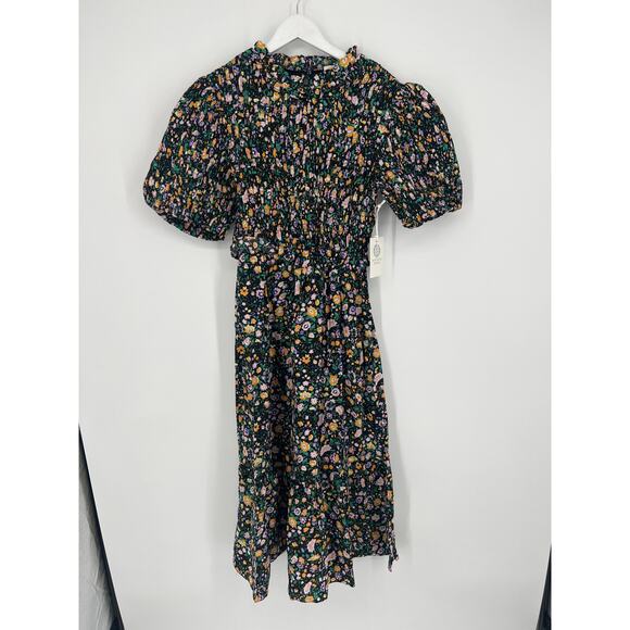 TUCKERNUCK Hyacinth House Black Multi Floral Smocked Samantha Midi Dress NWT XS - Picture 11 of 12
